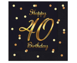 Happy Birthday 40 B&C Gold szalvéta 20 db-os 33x33 cm (MLG165234) - eking