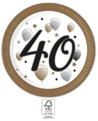  Happy Birthday 40 Milestone papírtányér 8 db-os 23 cm FSC (PNN95615) - eking