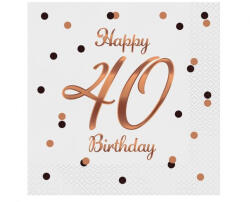  Happy Birthday 40 B&C White szalvéta 20 db-os 33x33 cm (MLG165159) - eking