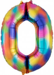 Színes Rainbow óriás szám fólia lufi 0-ás, 88x63 cm (DPA3853001) - eking