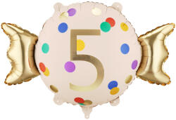  Szám alakú fólia lufi 5-ös, bézs-arany, 61x37 cm (FB387-5)