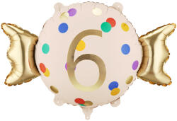  Candy fólia lufi '6' szám, bézs-arany, 61x37 cm (FB387-6)
