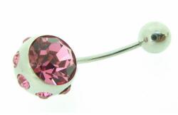  Acél és rózsaszín cirkónium banán köldök piercing