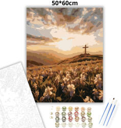  Aranyló kereszt - számfestő készlet - 50×60 cm (Keretre feszítve)