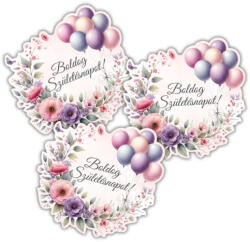  Nyomtatott dekorkarton - Lufis torta szülinap rózsaszín 3db/csomag - ajándékcsomagoláshoz és ünnepi dekorációhoz