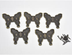  Fém lepke dísz 5db/cs + szögek - fadobozra, albumra és scrapbookhoz