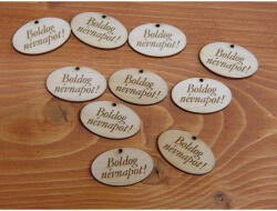  Natúr fa - "Boldog névnapot" gravírozott ovál tábla 10db/csomag - ajándékcsomagoláshoz és ünnepi dekorációhoz