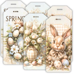  Nyomtatott dekorkarton - Húsvéti pasztell téma biléták 6db/csomag - dekorációhoz és koszorúhoz