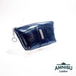 Amnisu Acél kék egy cipzáras egyenes swarovski köves bőr kulcstartó E6007