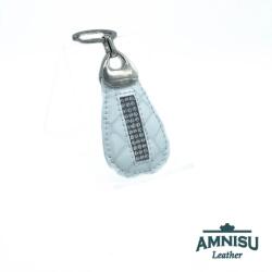 Amnisu Fehér lakk krokkómintás csepp alakú swarovski köves bőr kulcstartó H3013