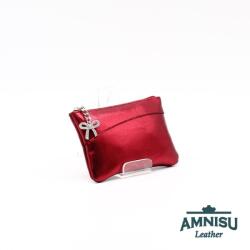 Amnisu Metál bordó ívelt egy cipzáras bőr kulcstartó C5006