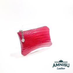 Amnisu Csillámos piros lakk krokkómintás egy cipzáras bőr kulcstartó A5008