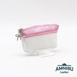 Amnisu Fehér - metál rózsaszín kettő cipzáras bőr kulcstartó B3002