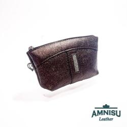 Amnisu Sötétbarna egy cipzáras egyenes swarovski köves bőr kulcstartó E9001