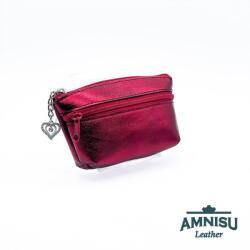 Amnisu Metál bordó kettő cipzáras bőr kulcstartó B5006 - amnisu