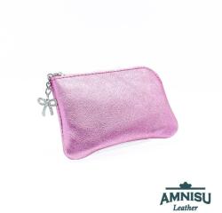 Amnisu Metál rózsaszín egy cipzáras bőr kulcstartó A4001