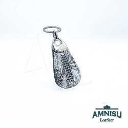 Amnisu Fehér - fekete mozaik mintás csepp alakú swarovski köves bőr kulcstartó H3018