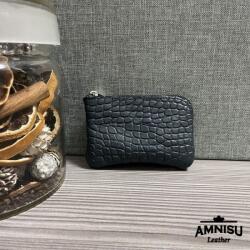 Amnisu Sötétzöld krokkómintás egy cipzáras bőr kulcstartó A7006