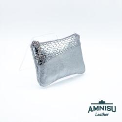 Amnisu Ezüst mintás - króm kígyómintás ívelt egy cipzáras bőr kulcstartó C1007-1009