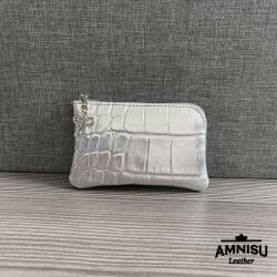 Amnisu Ezüst krokkómintás egy cipzáras bőr kulcstartó A1002 - amnisu