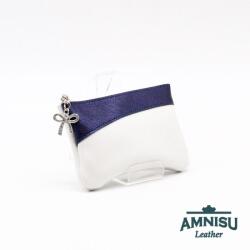 Amnisu Fehér - metál sötétkék ívelt egy cipzáras bőr kulcstartó C3002
