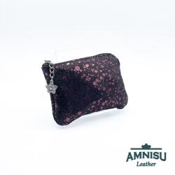 Amnisu Metál lila pöttyös egy cipzáras bőr kulcstartó A4027