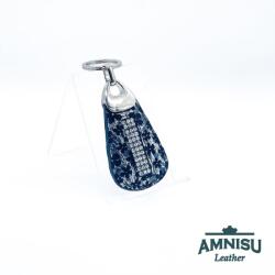 Amnisu Ezüst - fekete virág mintás csepp alakú swarovski köves kulcstartó H8029