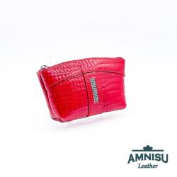 Amnisu Csillámos piros lakk krokkómintás egy cipzáras egyenes swarovski köves bőr kulcstartó E5008