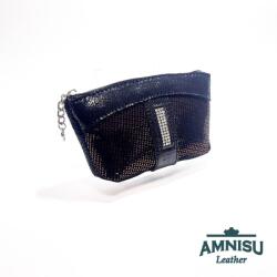 Amnisu Fekete mintás - bronz mintás egy cipzáras egyenes swarovski köves bőr kulcstartó E8020
