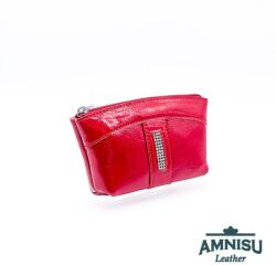 Amnisu Piros gyűrt lakk egy cipzáras egyenes swarovski köves bőr kulcstartó E5009