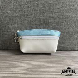 Amnisu Fehér - metálkék kettő cipzáras bőr kulcstartó - LIMITÁLT B3002