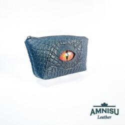 Amnisu Sötétzöld krokkómintás egy cipzáras kulcstartó sárkány szemmel F7006