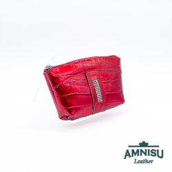 Amnisu Meggy piros lakk krokkómintás egy cipzáras egyenes swarovski köves bőr kulcstartó E5023