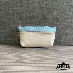 Amnisu Ekrü - metálkék kettő cipzáras bőr kulcstartó - LIMITÁLT B3001