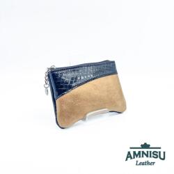 Amnisu Fekete lakk kígyómintás - sötét arany ívelt egy cipzáras bőr kulcstartó C8023