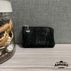 Amnisu Csillámos fekete egy cipzáras bőr kulcstartó - LIMITÁLT