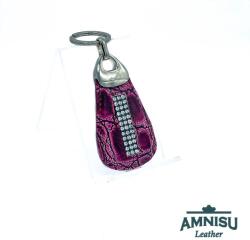 Amnisu Lila lakk krokkómintás csepp alakú swarovski köves bőr kulcstartó H4025