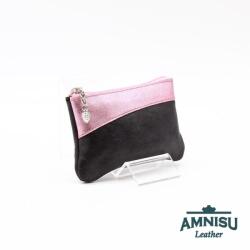 Amnisu Fényes fekete - metál rózsaszín ívelt egy cipzáras kulcstartó C8006