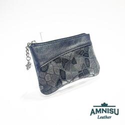 Amnisu Sötét ezüst - szürke mintás ívelt egy cipzáras kulcstartó C8001