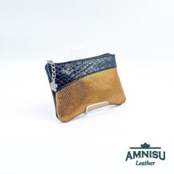 Amnisu Fekete lakk kígyómintás - arany mintás ívelt egy cipzáras kulcstartó C8023