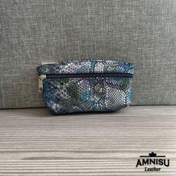 Amnisu Sötétkék kígyómintás kettő cipzáras bőr kulcstartó - LIMITÁLT B6010