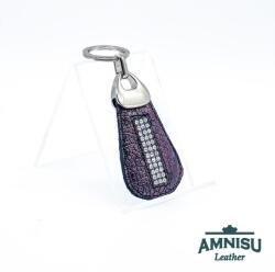 Amnisu Metál barna krokkómintás csepp alakú swarovski köves bőr kulcstartó H4029