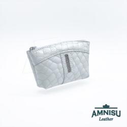 Amnisu Fehér lakk krokkómintás egy cipzáras egyenes swarovski köves bőr kulcstartó E3013