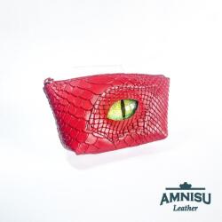 Amnisu Piros krokkómintás egy cipzáras bőr kulcstartó sárkány szemmel F5007