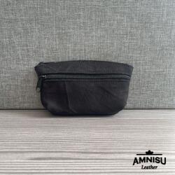 Amnisu Gyűrt fekete kettő cipzáras bőr kulcstartó B8019