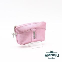 Amnisu Metál rózsaszín egy cipzáras egyenes swarovski köves bőr kulcstartó E4001