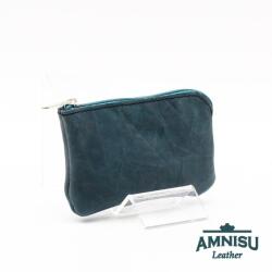Amnisu Gyűrt zöldes-kék egy cipzáras bőr kulcstartó - LIMITÁLT A7003