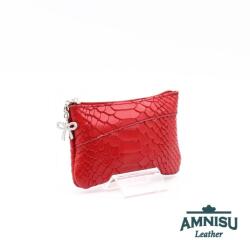 Amnisu Piros kígyómintás ívelt egy cipzáras bőr kulcstartó C5007