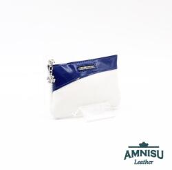 Amnisu Fehér - sötétkék lakk ívelt egy cipzáras swarovski köves bőr kulcstartó D3002