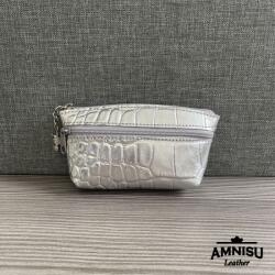 Amnisu Ezüst krokkómintás kettő cipzáras bőr kulcstartó B1002 - amnisu